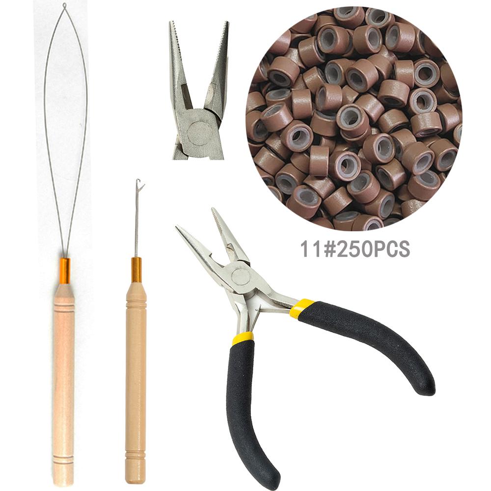 Hair Extension Tool Kit includes extension pliers crochet hook bead stringer and nano ring for making styling accessories