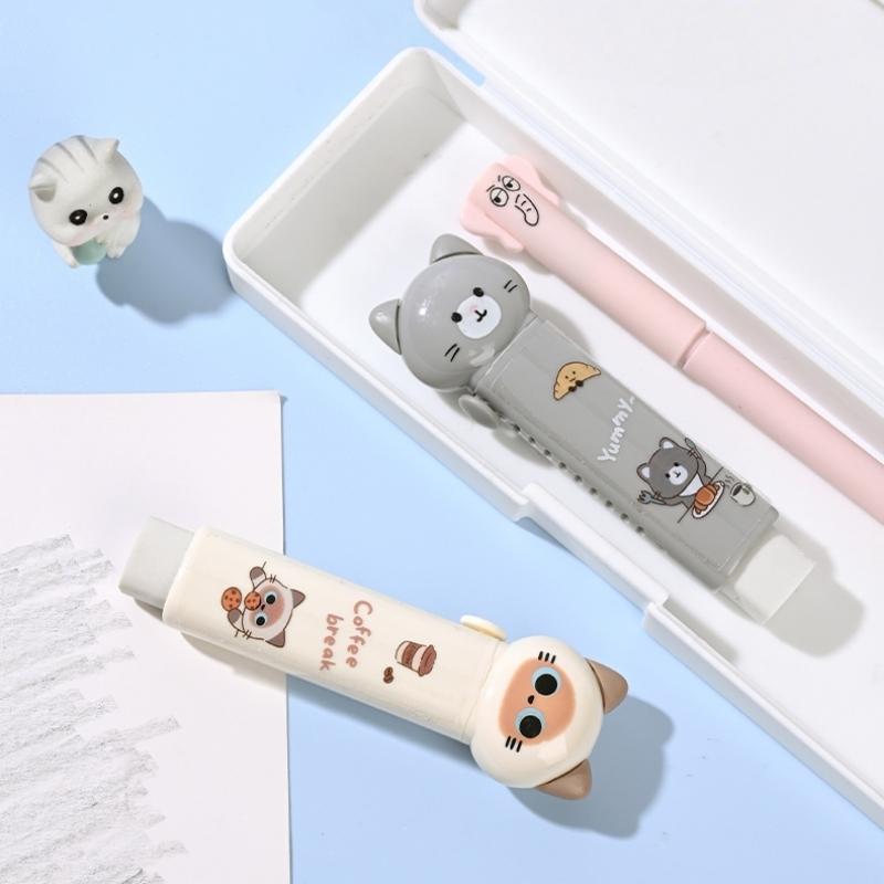 1/4 шт. Мультяшный ластик в виде кота, мини-ластики-толкатели для очистки карандаша, канцелярские товары, школьные, для учеников