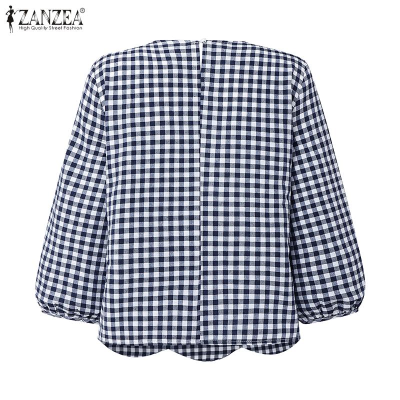 ZANZEA Женская блузка в стиле ретро с клетчатым принтом и рукавом 3/4