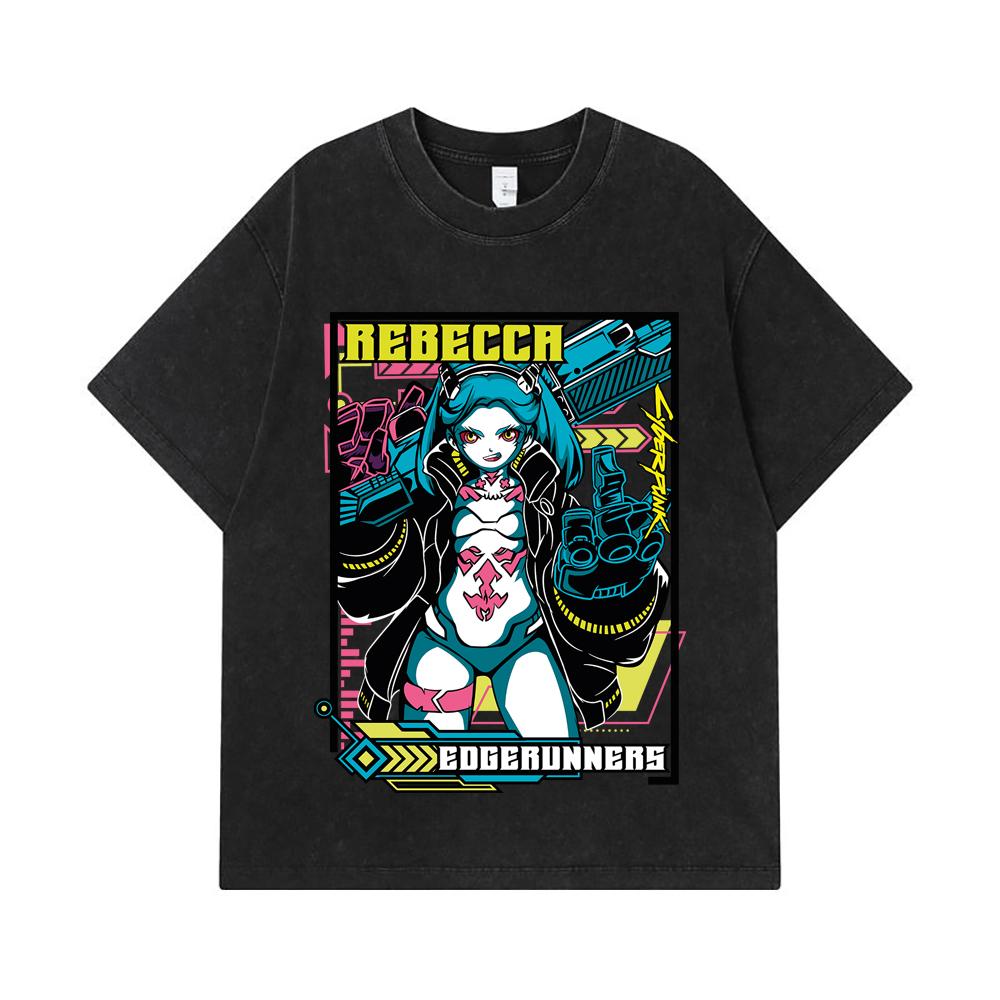 275 GSM Washed T-shirts 100% Cotton Cyberpunk V9 Rebecca Print Unisex Heavy Cotton T Shirt