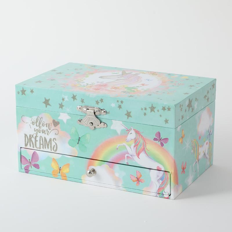 Cartoon Unicorn Design Musical Jewelry Box Eco-Friendly Durable Wooden Box for Kids Jewelry Storage Gift
