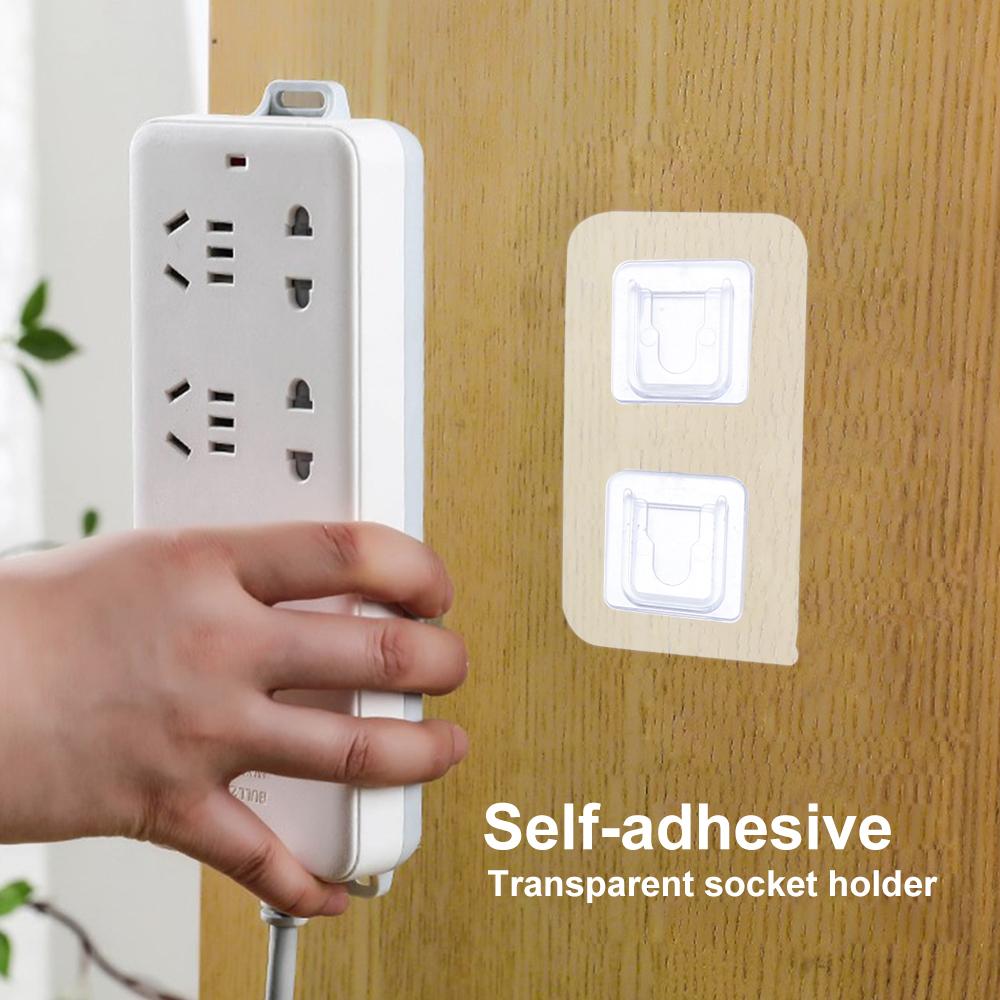 Pvc Perforated Punch-free Wall-mounted Socket Router Holder Socket Transparent Storage Self-adhesive Cable Home Decor Organizer