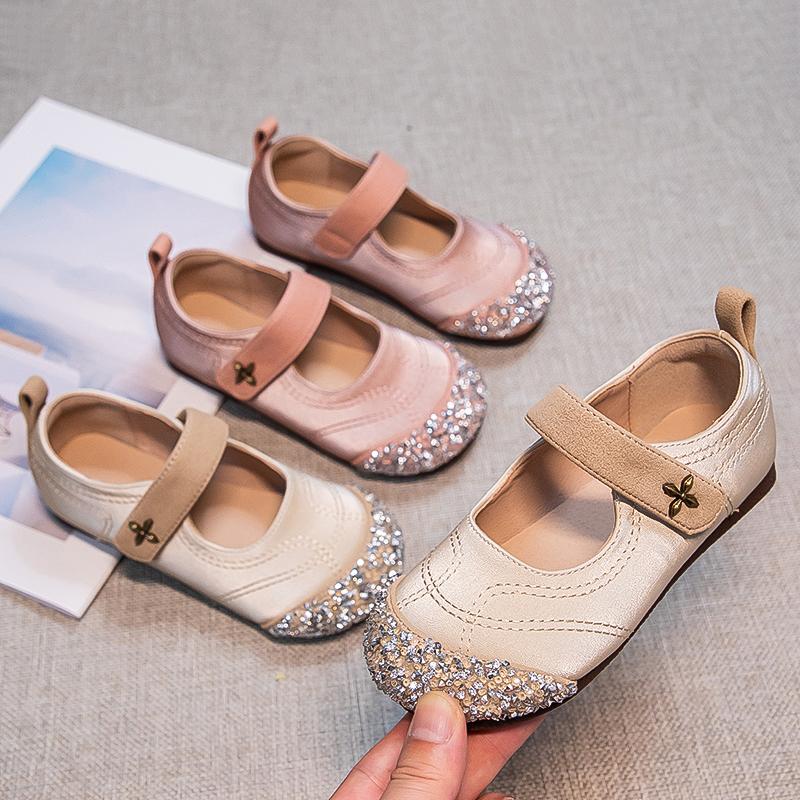 Туфли принцессы для девочек, детские хрустальные туфли со стразами, модные туфли для выступлений для маленьких детей, балетки, весна-осень 2024, новинка
