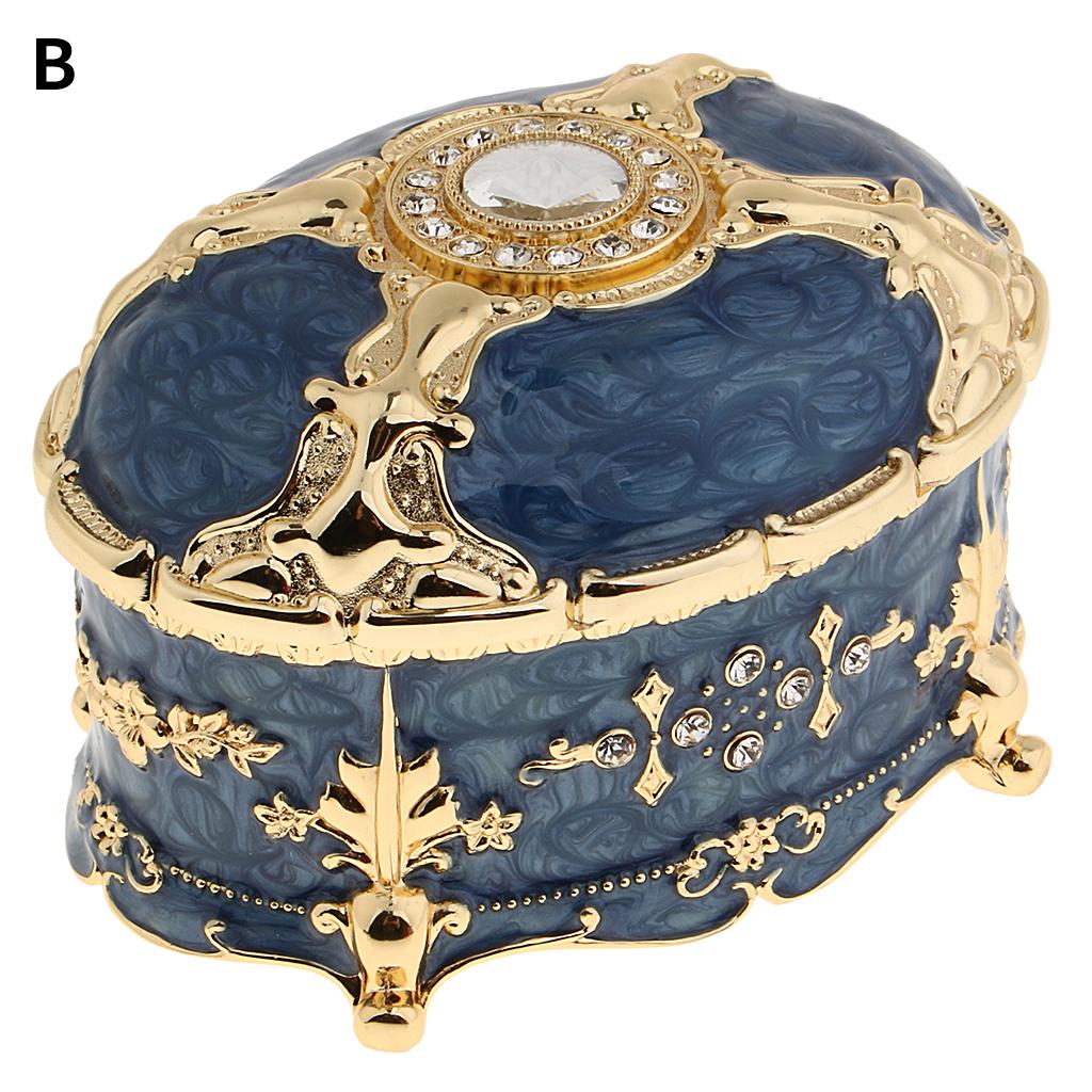 Retro Enamel European Style Oval Trinket Chest Jewelry Box Organizer Holder