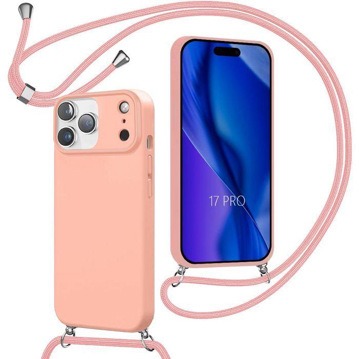 Coque avec Cordon - BOOLING - pour iPhone 17 Pro - Silicone Liquide Anti-Rayures Rose