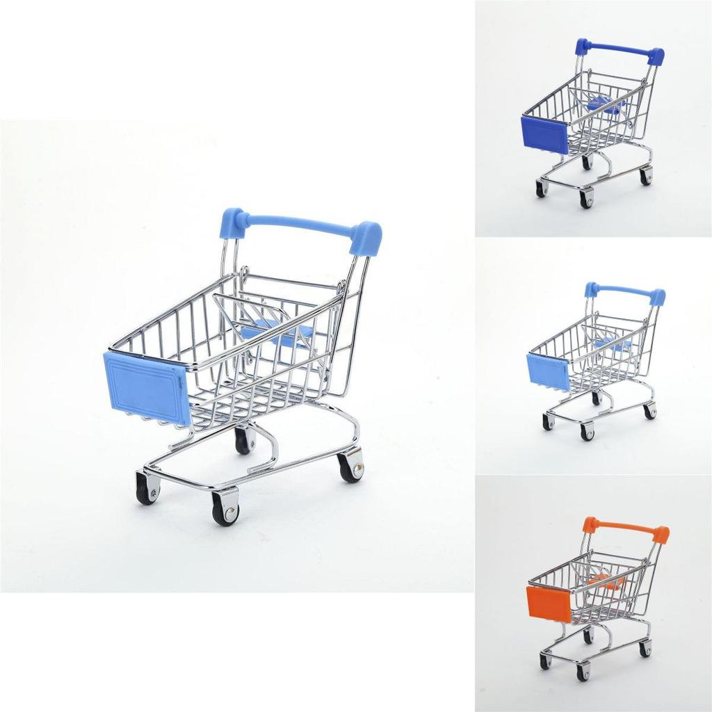 Delightful Mini Metal Shopping Trolley And Multi-functional Basket Toy For Engaging Kids Role Play