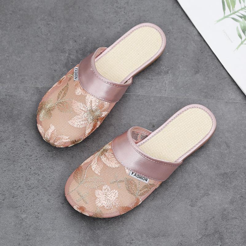 Женские летние тапочки Baotou, китайские сандалии с вышитыми цветами, женские повседневные шлепанцы, национальная домашняя обувь для отдыха на открытом воздухе