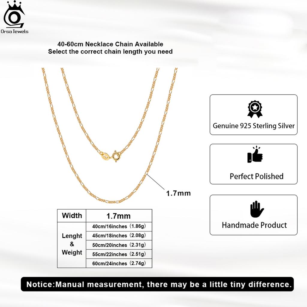 ORSA JEWELS Золото 18 карат Серебро 925 пробы Алмазная огранка Цепь-Фигаро Ожерелье Классический Стиль Аксессуар на шею для женщин SC27