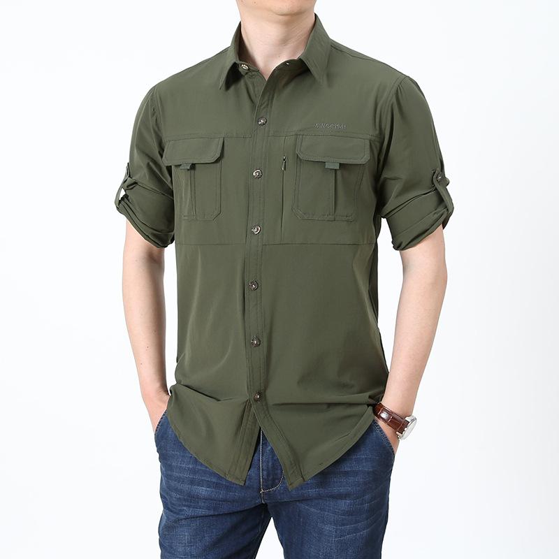 Быстросохнущие рубашки с длинными рукавами, сетчатые дышащие рубашки для рыбалки, мужские рубашки-карго для походов и работы, большие размеры