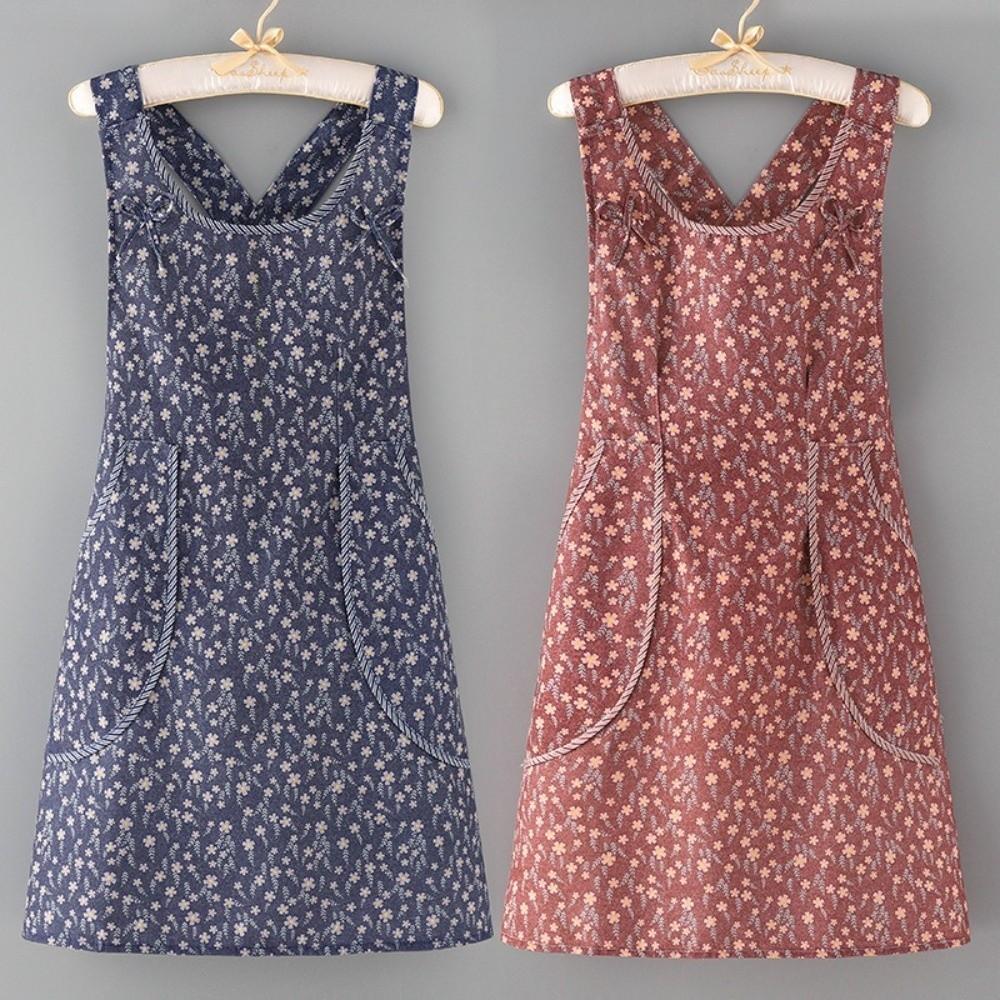Breathable Fabric Floral Bib Apron Oil-Resistant Bib Apron with Pockets Home Kitchen