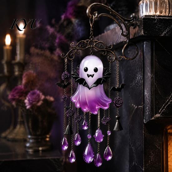 Window Hanging Decoration Halloween Ghost Wind Chime Decoration, Vintage Sun Catcher with Faux Crystal Party Supplies Drops Tassels, Acrylic Ornament