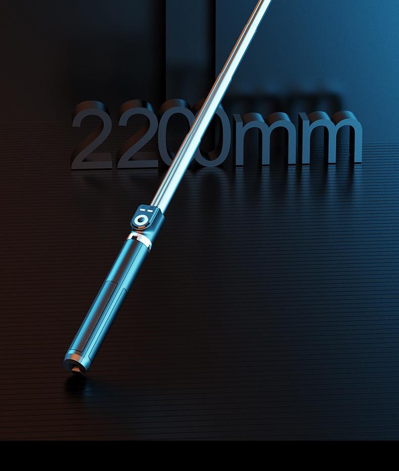 Bluetooth селфи-палка P220 с напольной подставкой из нержавеющей стали, высота 2,2 м, четырехногий штатив с подсветкой для прямой трансляции и пульт дистанционного управления.