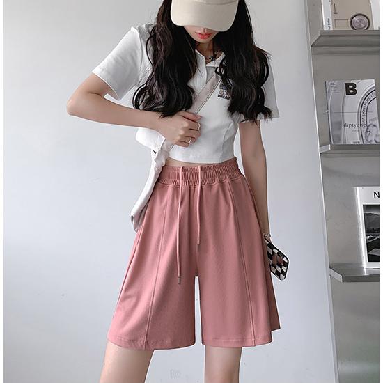 Летние быстросохнущие спортивные женские шорты из ледяного шелка, тонкие, тонкие, свободные, с высокой талией, широкие брюки средней длины, модная женская одежда