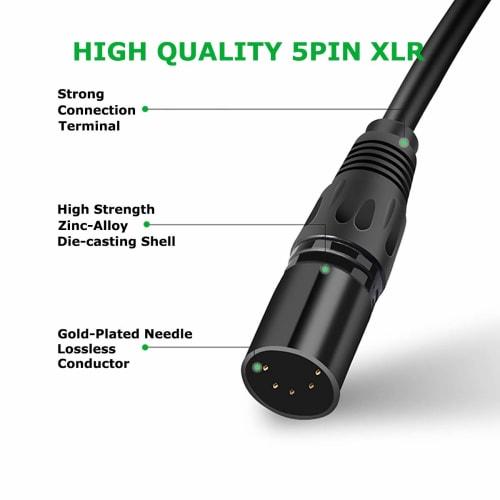 HOSONGIN 5-Pin XLR DMX Cable Adapter 3.3ft, DMX512 5-Pin XLR Male To Female 5-Pin DMX Cable