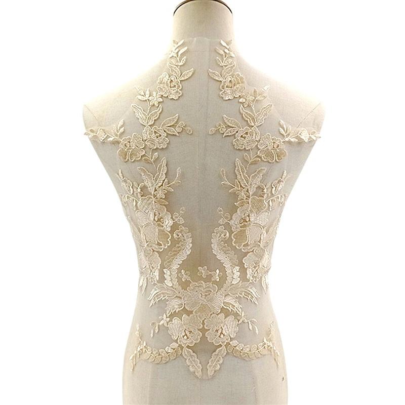 Embroidered Lace Applique Sewing Flower Fabric Collar Patch for Wedding Party Gown Bridal Dress Clothes DIY Crafts