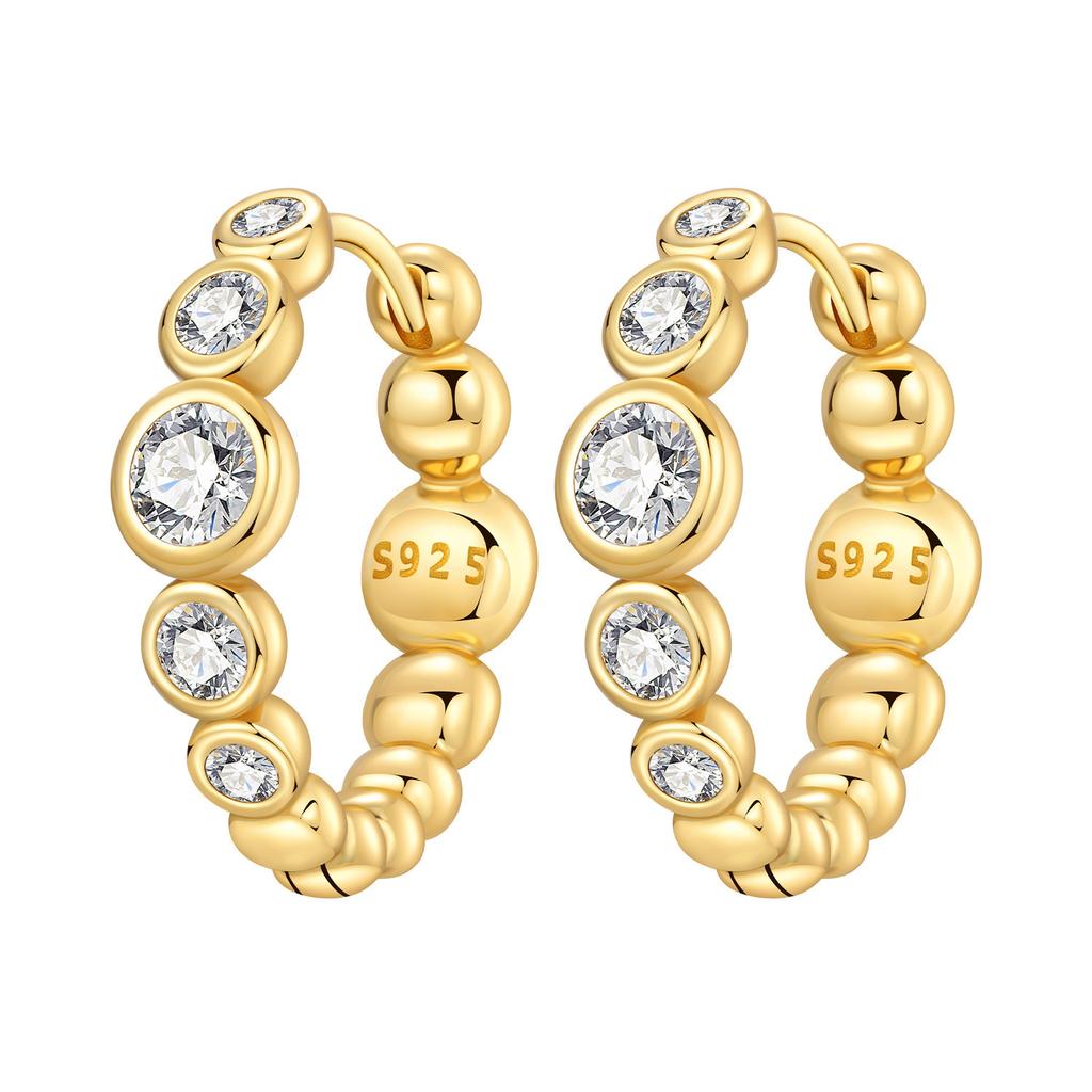 Original S925 Silver Zircon Gold Lining Vintage Hoop Earrings for Women Birthday Party Wedding Gift Jewellery