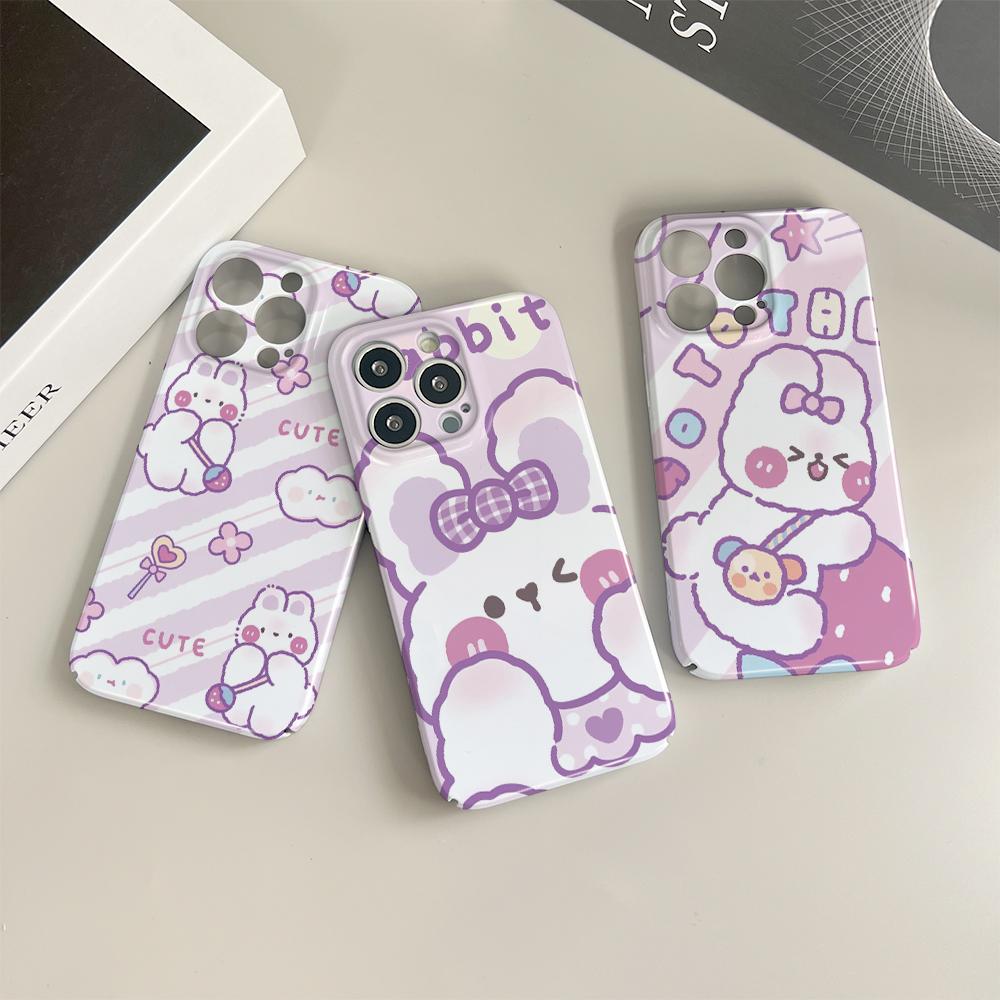 Для iPhone 16 15 14 Samsung S23 A52 A33 A73 A53 Huawei Xiaomi Redmi OPPO Vivo Фиолетовый Стиль Милый Кролик Полная Камера Защитный Жесткий Ударопрочный Чехол Для Телефона