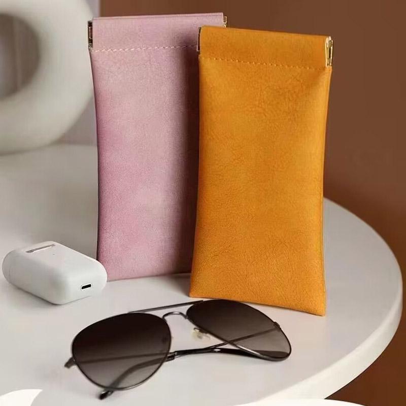 Waterproof Glasses Bag Solid Color Leather Automatic Closed Sunglasses For Men Women Portable Glasses Storage Bags