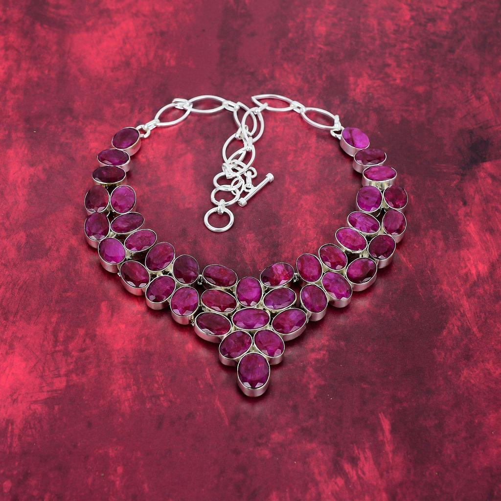 Red Ruby Gemstone Handmade Necklace, 925 Sterling Silver Adjustable Chain Necklace Dainty Jewelry For Thanksgiving