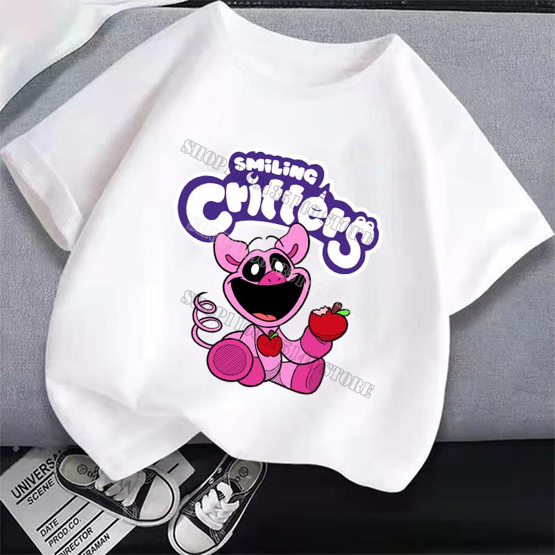 Smilings Critters Детская футболка Одежда Мультяшный принт Мальчик Девочка Футболка Аниме Летняя одежда с коротким рукавом Милый детский топ Декор