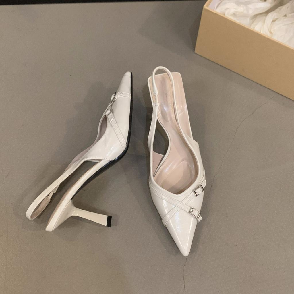 Нишевые французские черные туфли на высоком каблуке, сумка, сандалии с головкой, женская обувь 2025, новая летняя темпераментная обувь для светской львицы с острым носком, одинарные туфли