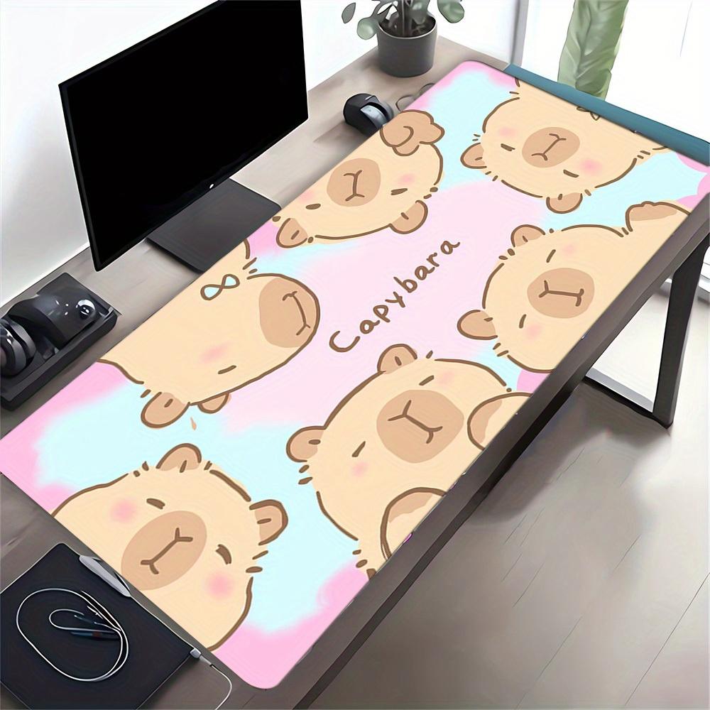 Large Multi-Size Non-Slip Rubber Base Cute, Happy, Capybara Mouse Pad, Stitched Edges Keyboard Desk Mat for School, Office, Home, Gift for F