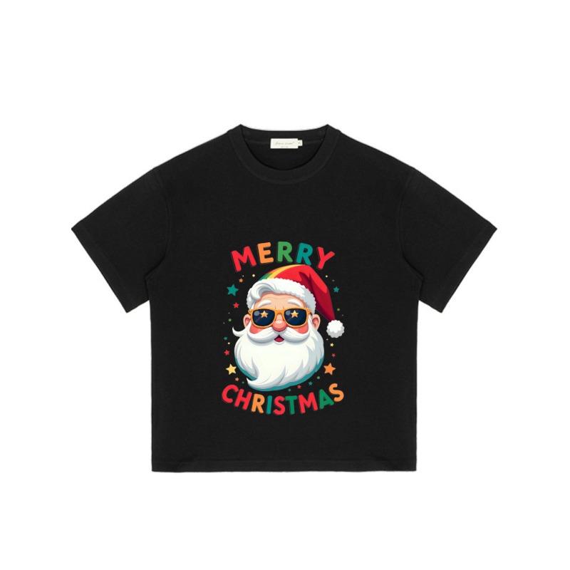 Christmas T-Shirt Black Santa Claus with Sunglasses and Merry Christmas Text Holiday Party Wear
