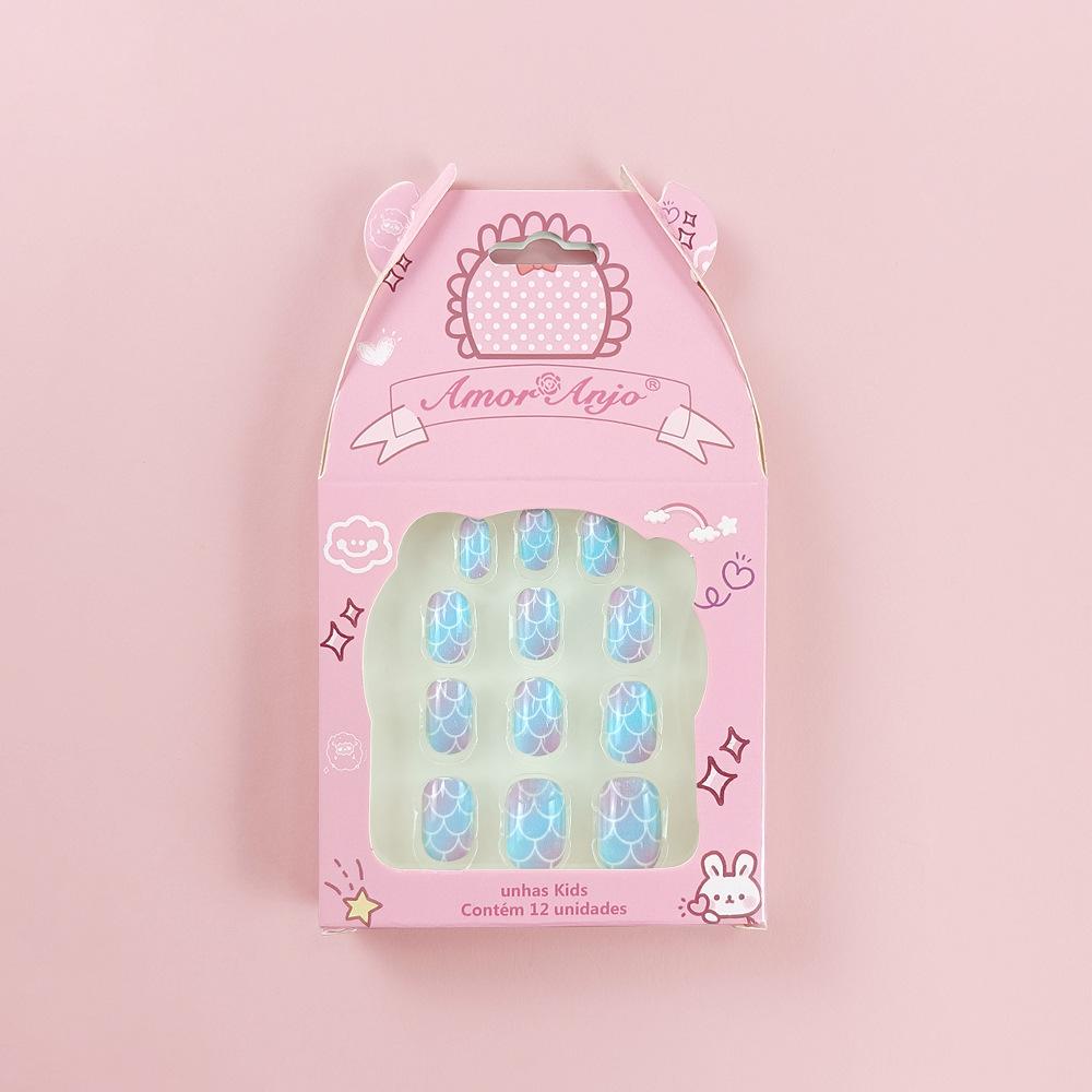 12 шт./компл., дети носят милые мультяшные детские накладные ногти без клея, водонепроницаемые готовые ногти, наклейки для ногтей Qucik