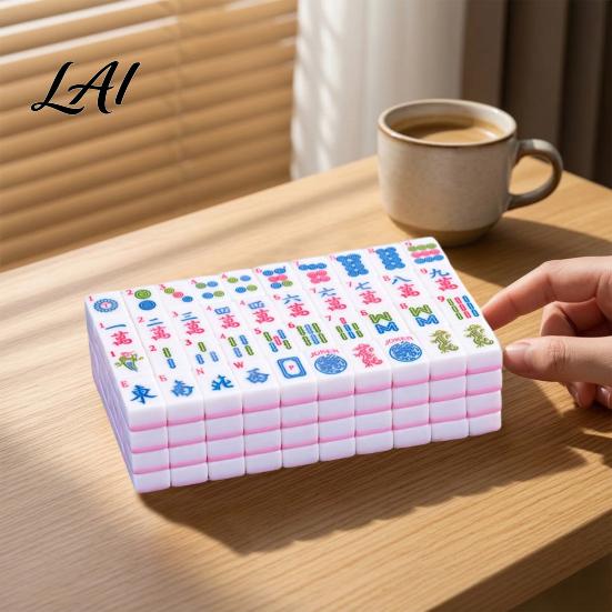 Mahjong Game Tiles 166Pcs 30MM Mini American with 2 Dice 4 Layer Engraved Accessories Set Mah Jongg Tabletop for Travel Family Night Travel