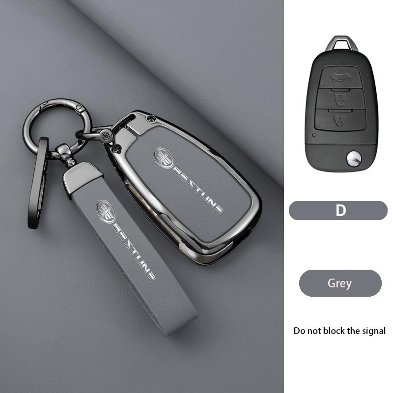 Car Key Case 3 Button Metal Leather Flip Shell Remote Control Fobs Protector Cover Jacket For FAW Besturn X80 2018