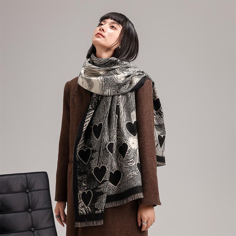 Shawl Outer Heart-shaped Printed Scarf Dual-purpose Winter Office Blanket Blanket Warm and High-end Feeling
