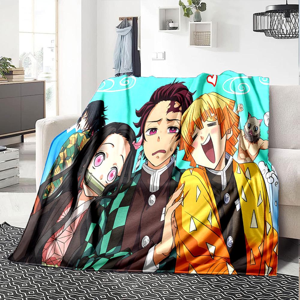 Winter Fantasy Slayer Group Flannel Blanket, Soft Polyester, Modern Design, All-Season for Camping, Travel, Gifts for holidays or birthdays