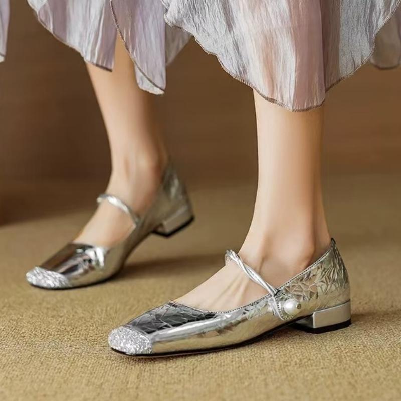 Fashion Square Heel Single Shoes Autumn New Square Toe Shallow Mouth One Strap Soft Sole Non-slip Kitten Heel Shoes