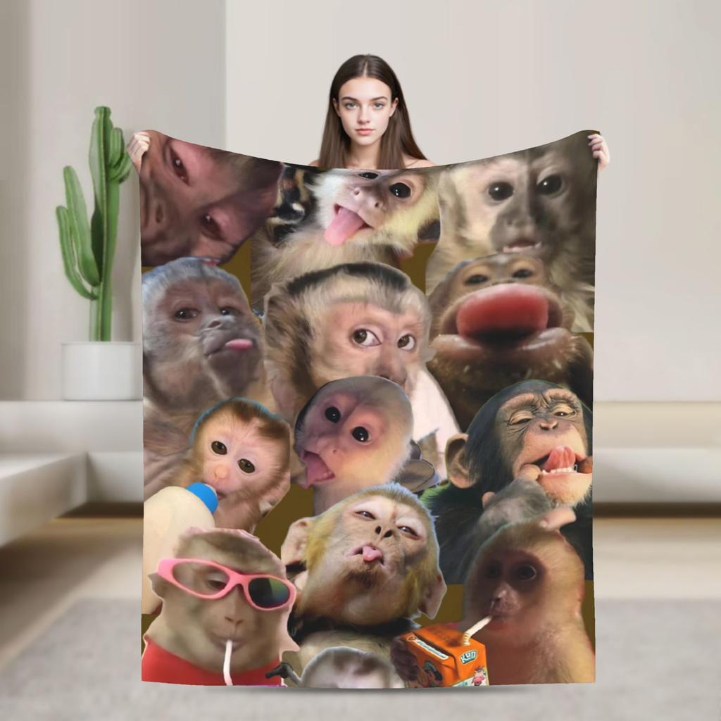 Funny Monkey Cartoon Accessories Fashion Blanket Warm Cozy Fluffy Throw Fashion Blankets for Bed es Multi-size Throws And Fashion Blankets