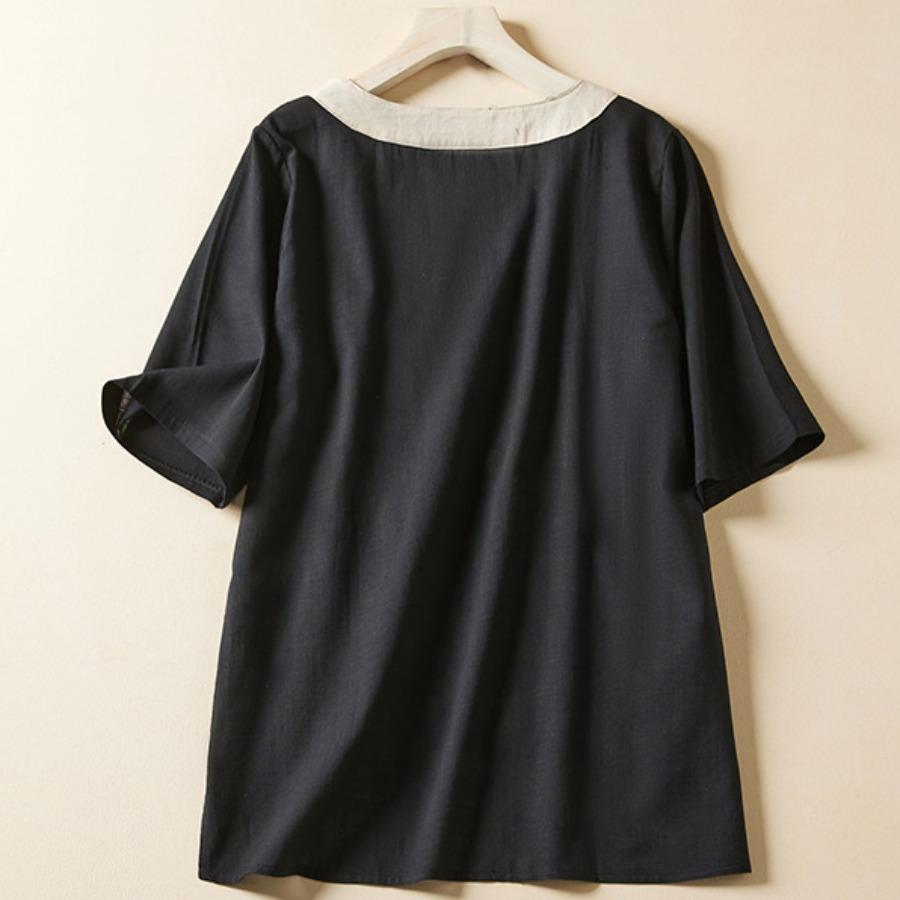 Повседневная хлопково-льняная рубашка, летний топ с вышивкой в ​​стиле ретро, ​​женская художественная блузка с круглым вырезом