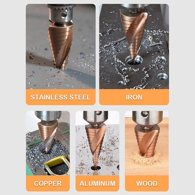HSS CO Cobalt Step Drill Bit Straight Spiral Groove Hex Shank Metal Stainless Steel Hole Saw Cutter Stepped Drilling Power Tools