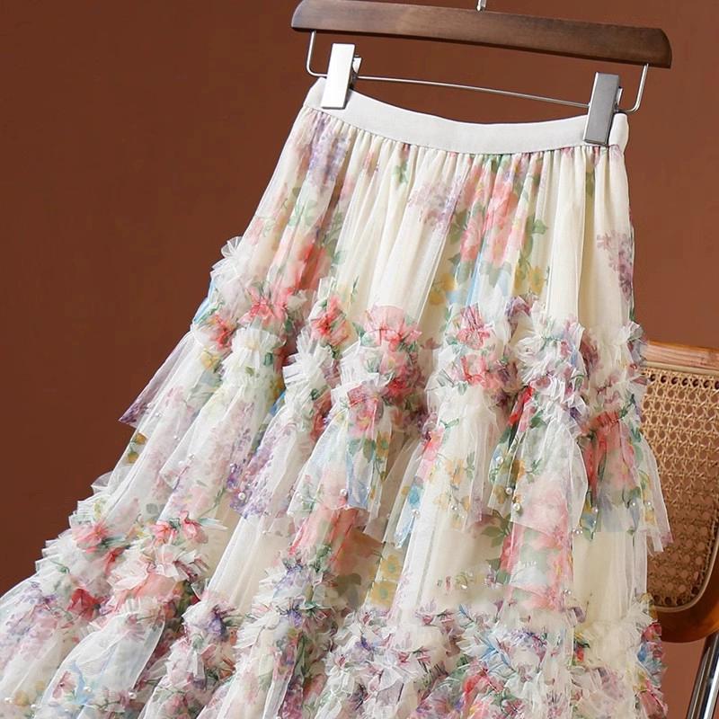 DIMANAF 2025 Летние женские новые юбки из шифона с эластичной талией, плиссированные сетчатые элегантные юбки