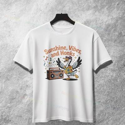 Футболка с графическим принтом 'Sunshine Vibes and Honks Goose' из дышащего хлопка, с круглым вырезом, повседневная, для унисекс