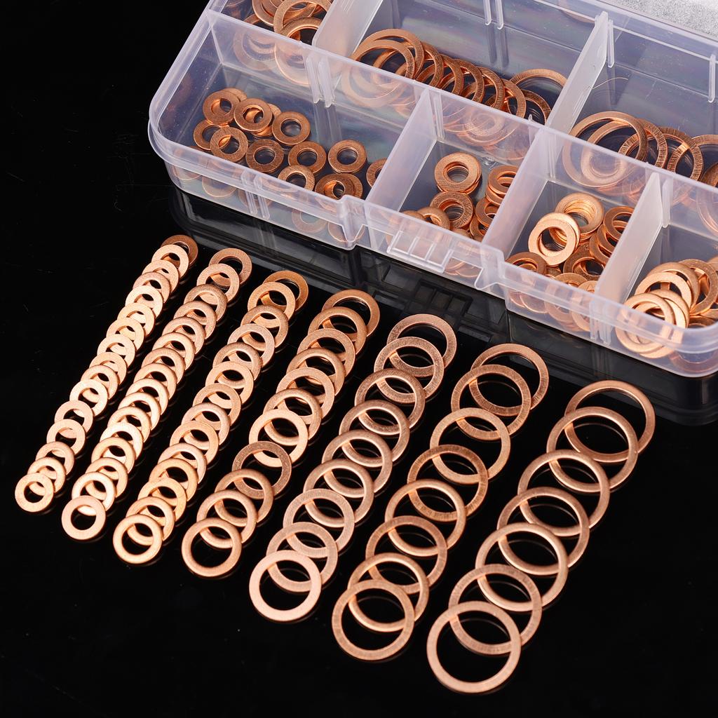 Car Oil Drain Plug Gasket Washer Copper Set M4 M5 M6 M8 M10 M12 M14 Assortment Kit Sump Seal Rings Car Engine Accessories New