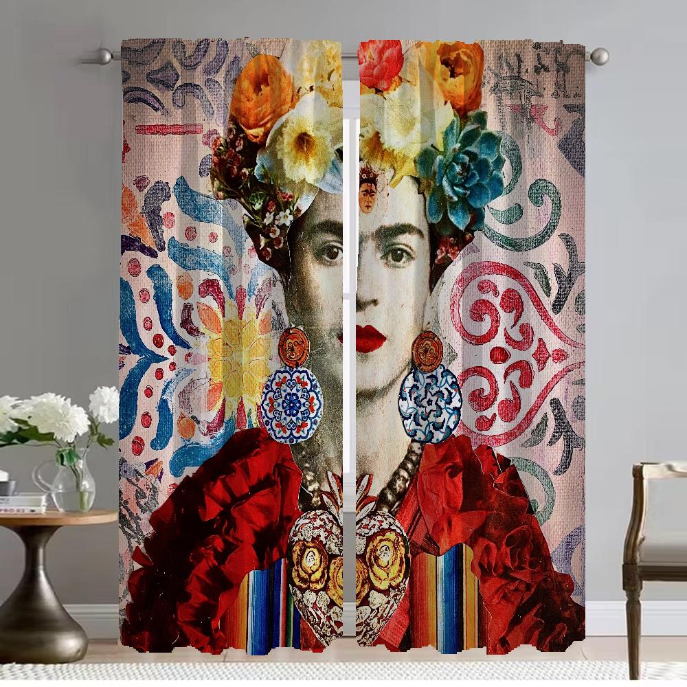 F-kahlo затемняющие шторы для гостиной, занавески для окон, шторы для домашнего интерьера, 2 шт., тюль для перегородки в спальне