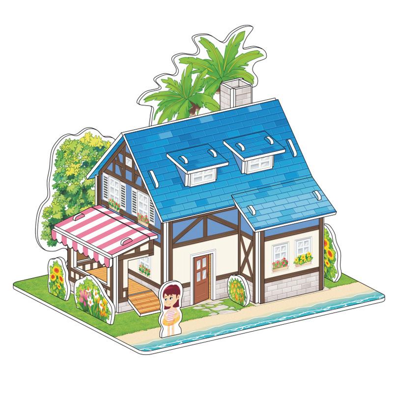 Cartoon Three-Dimensional Puzzle Children's Handmade DIY Toys Paper Card Villa Building Model Desktop Decoration