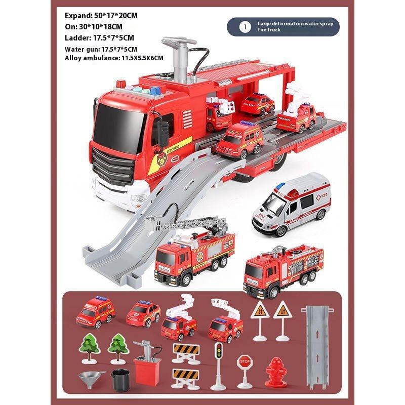Детская игрушечная пожарная машина большого размера, может распылять воду, имитация разбрызгивателя, лестница из сплава, набор моделей спасательных машин