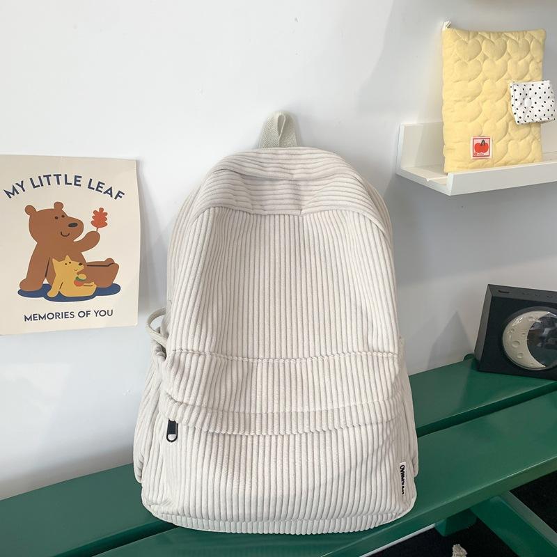 Japanese Solid Color Corduroy Schoolbag For Girls College Students, Simple And Versatile Casual Backpack For Girls, High School Backpack