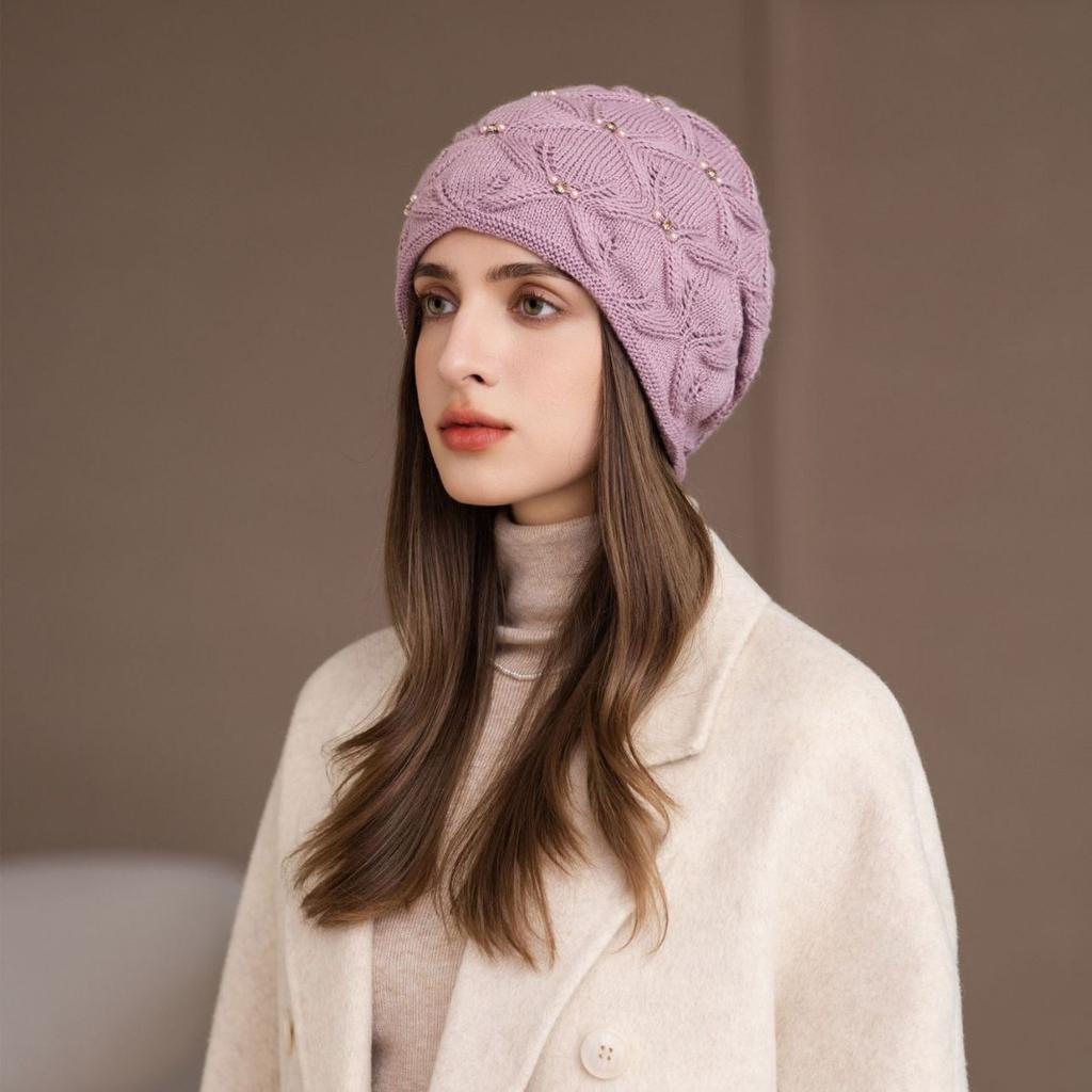 Autumn and winter knitted stacking hat big head circumference showing face small confinement hat ear protection warm cover wool hat