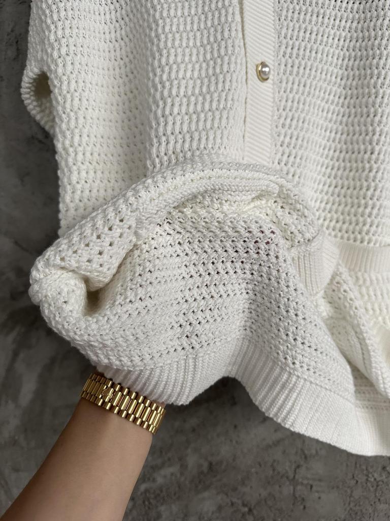 В наличии СВЕТЛО-СИНИЙ полосатый кардиган-свитер ручной вязки из чистого хлопка CASABLANCA