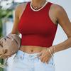 Женская летняя модная сексуальная однотонная модная майка без рукавов с круглым вырезом, футболка, топ