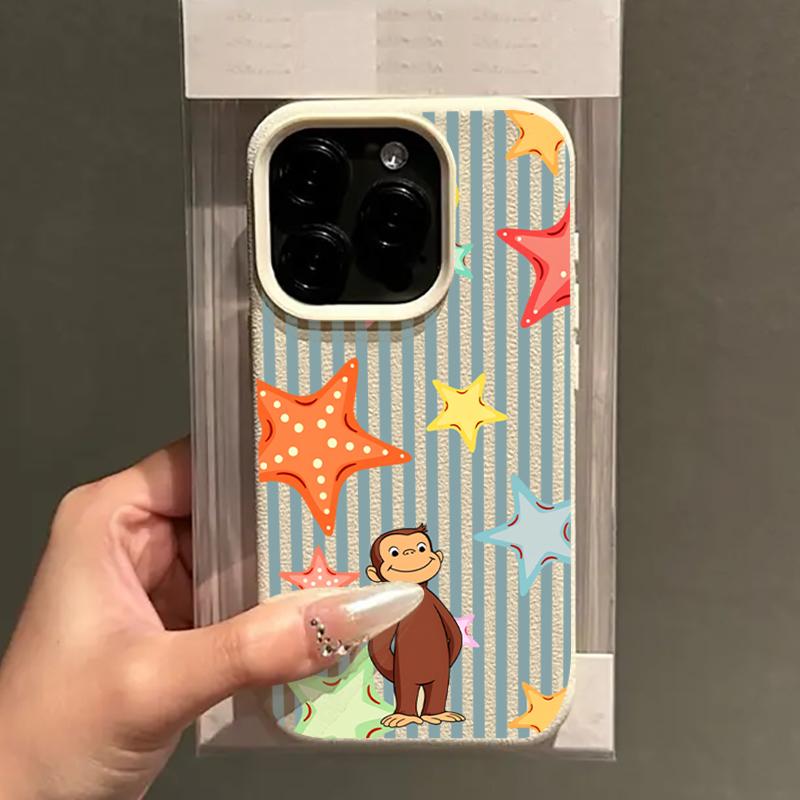 Cute Colorful Star Monkey Stripe Phone Case For iPhone 17 16 15 14 13 12 11 Pro Plus 16e Air X XR XS Max Shockproof Soft Cover