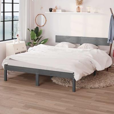 vidaXL Massivholzbett Grau 120x190 Cm