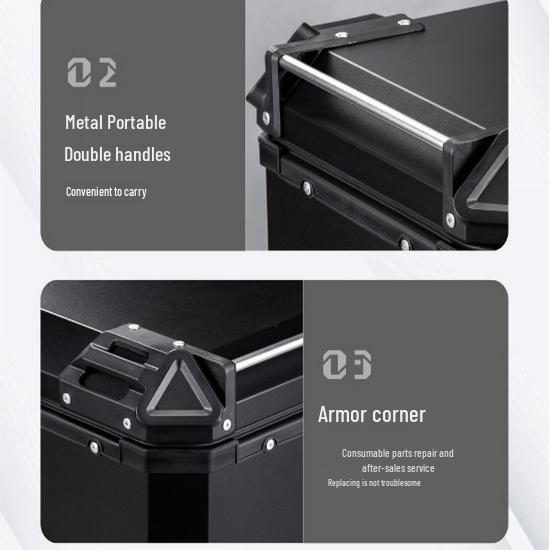 45L Multi-Capacity Aluminum Motorcycle Tail Box - Quick Release, Multiple Colors