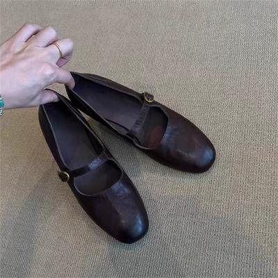Женские туфли из натуральной кожи с мелким вырезом, балетки Мэри Джейн, женские туфли в стиле ретро, простые туфли на низком каблуке